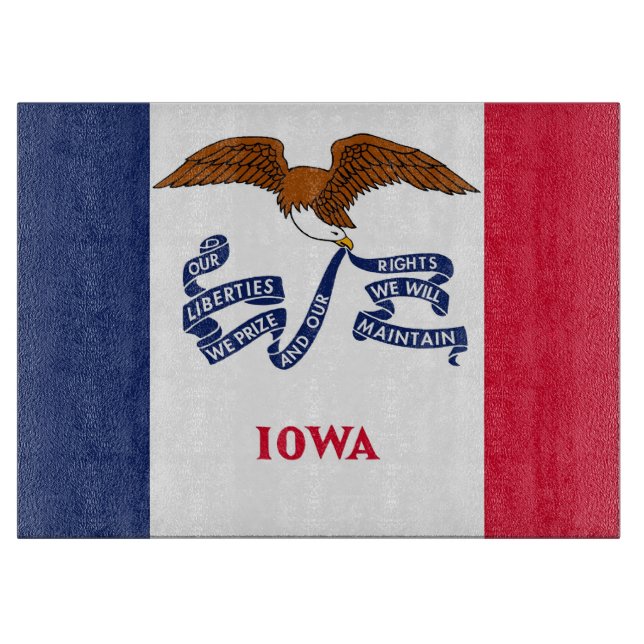 Glasspanplatte mit der Flagge von Iowa, USA Schneidebrett (Vorderseite)