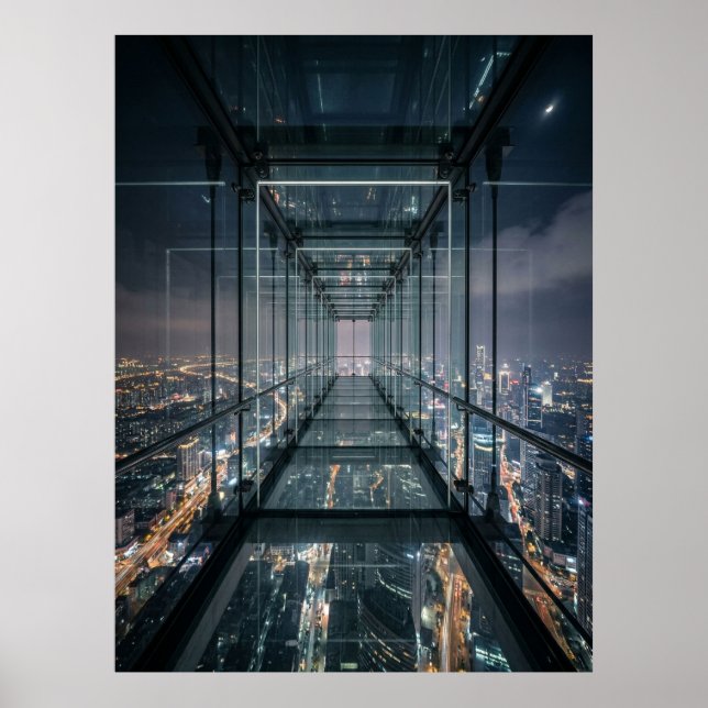 Glassteg über Neonstadt Poster (Vorne)