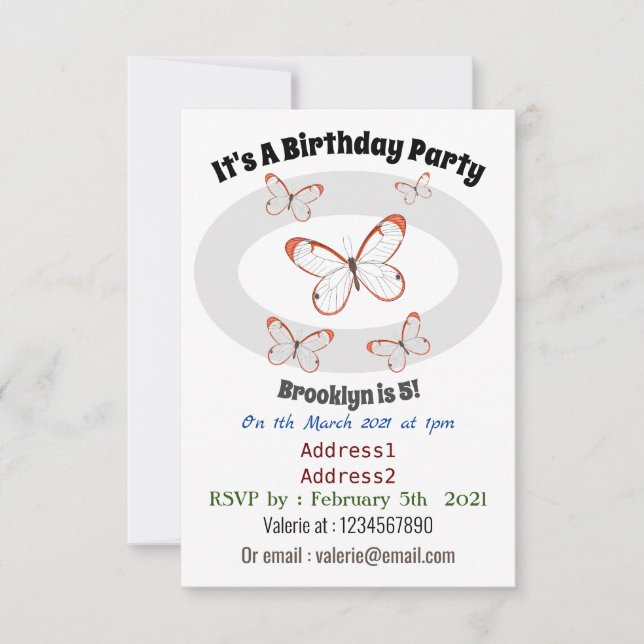 Glasswing-Schmetterling-Cartoon Einladung (Vorderseite)