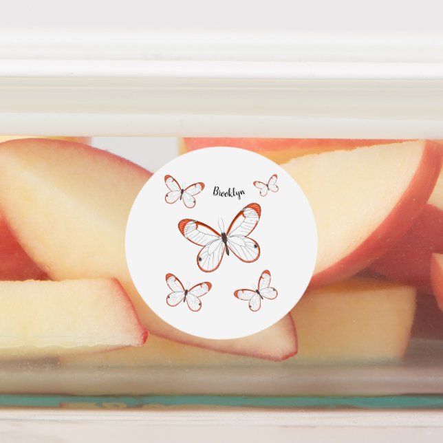Glasswing-Schmetterling-Cartoon Etiketten (Befestigt)