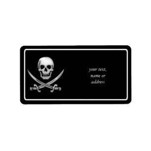Glassy Pirate Skull & Sword Crossbones Adressaufkleber