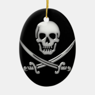 Glassy Pirate Skull & Sword Crossbones Keramikornament
