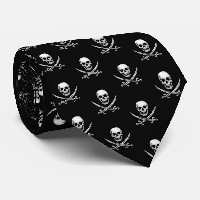 Glassy Pirate Skull & Sword Crossbones Krawatte (Gerollt)