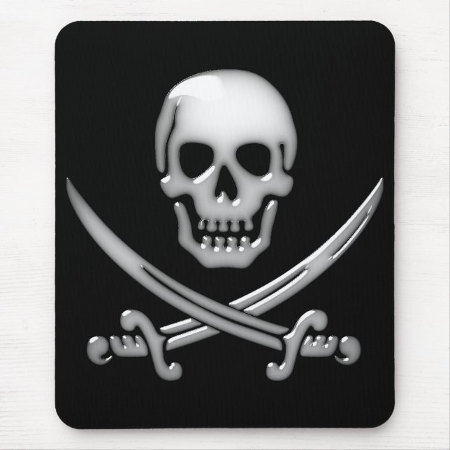 Glassy Pirate Skull & Sword Crossbones Mousepad (Vorne)