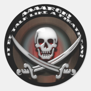 Glassy Pirate Skull & Sword Crossbones Runder Aufkleber