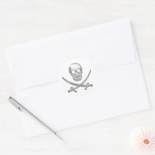 Glassy Pirate Skull & Sword Crossbones Runder Aufkleber