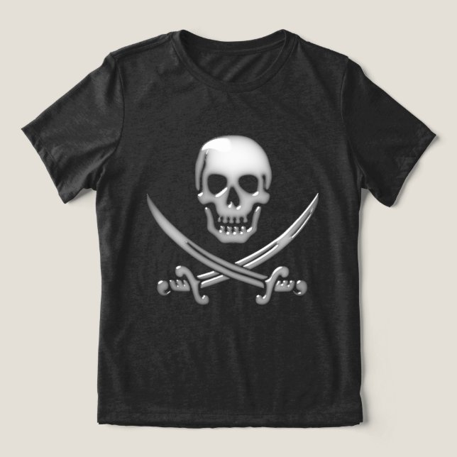 Glassy Pirate Skull & Sword Crossbones Tri-Blend Shirt (Design Vorderseite)