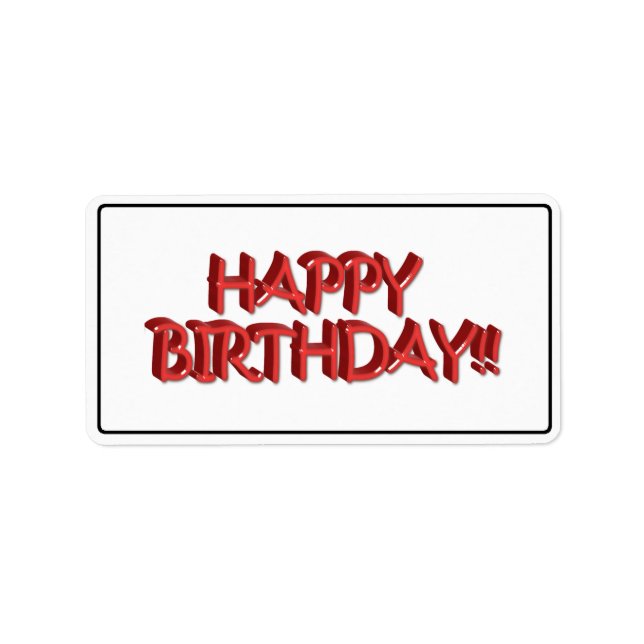 Glassy Red Happy Birthday Text Image Adressaufkleber (Vorne)