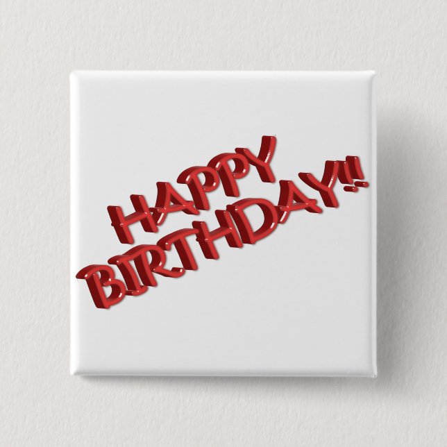 Glassy Red Happy Birthday Text Image Button (Vorderseite)