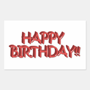 Glassy Red Happy Birthday Text Image Rechteckiger Aufkleber
