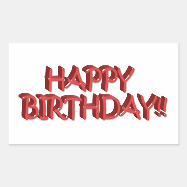 Glassy Red Happy Birthday Text Image Rechteckiger Aufkleber (Vorderseite)