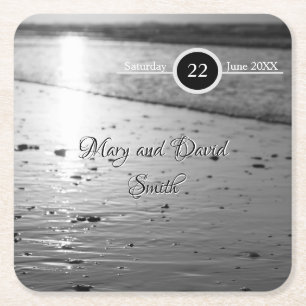 Glassy Sand Grauscale Wedding Paper Untersetzer