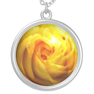 Glassy Yellow Rose Necklace Versilberte Kette