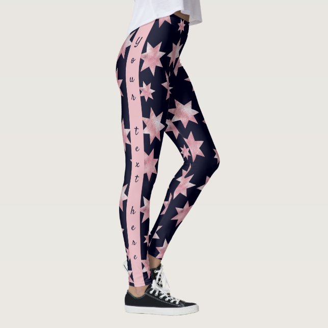 Glastersterne in Rosa auf personalisiertem Blau Leggings (Rechts)