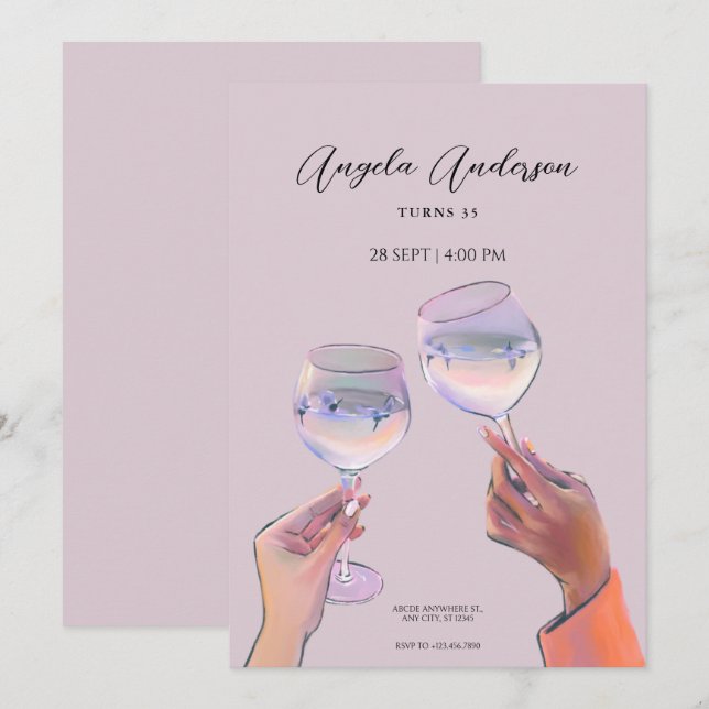 Glastoast zum Geburtstag Einladung (Vorne/Hinten)