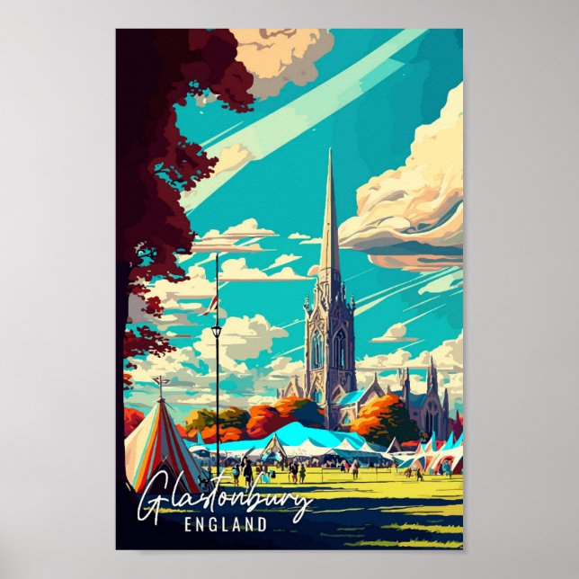 Glastonbury England Vintage-Illustration Poster (Vorne)