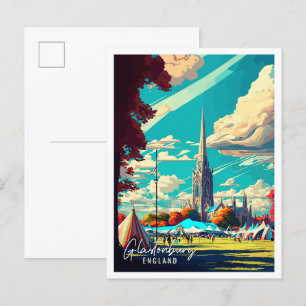 Glastonbury England Vintage-Illustration Postkarte
