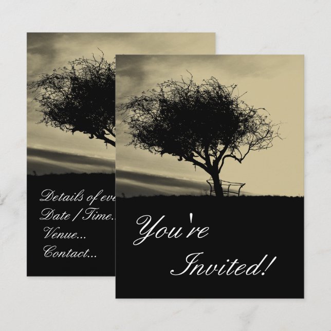 Glastonbury Hawthorn. Baum auf Hügel. Sepia Color. Einladung (Vorne/Hinten)