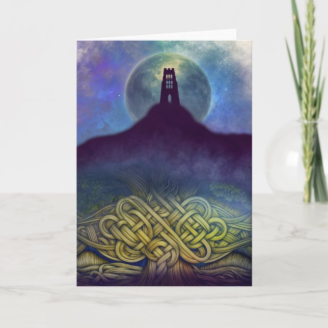 Glastonbury Tor & Celtic Knot Greeting Card Dankeskarte (Vorderseite)