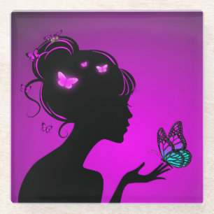 Glasunterglas Lila-Schmetterlinge Glasuntersetzer