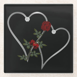 GlasUntersetzer/Herzen und Rosen Glasuntersetzer