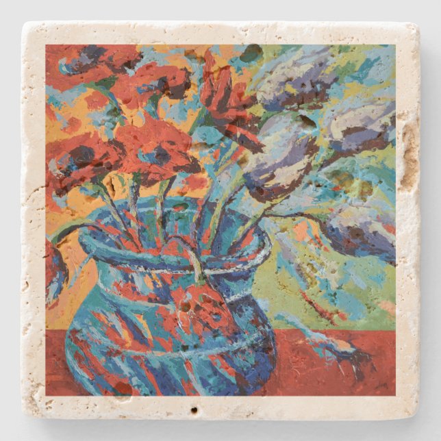 Glasunterteil aus Pierre - Pavots und Lilas Steinuntersetzer (Vorderseite)