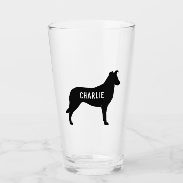 Glatte Collie-HundeSilhouette personalisiert Glas (Vorderseite)
