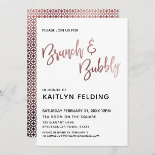 Glatte Rose Gold Ombre Brunch & Bubbly Typografie Einladung
