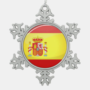 Glatte runde Flagge von Spanien Schneeflocken Zinn-Ornament