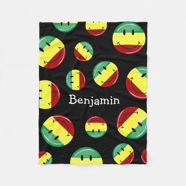 Glatte runde glückliche Rasta Flagge Fleecedecke (Vorderseite)