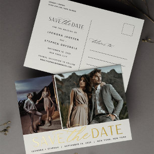 Glatte Schrift 2 Foto-Hochzeit Save the Date Folie Einladungspostkarte