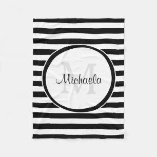 Glatte Schwarz-weiße Markise Stripes mit Monogramm Fleecedecke