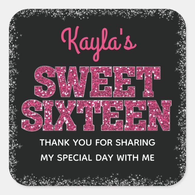 glatter Edge Pink Glitzer Look Sweet 16 Quadratischer Aufkleber (Vorderseite)