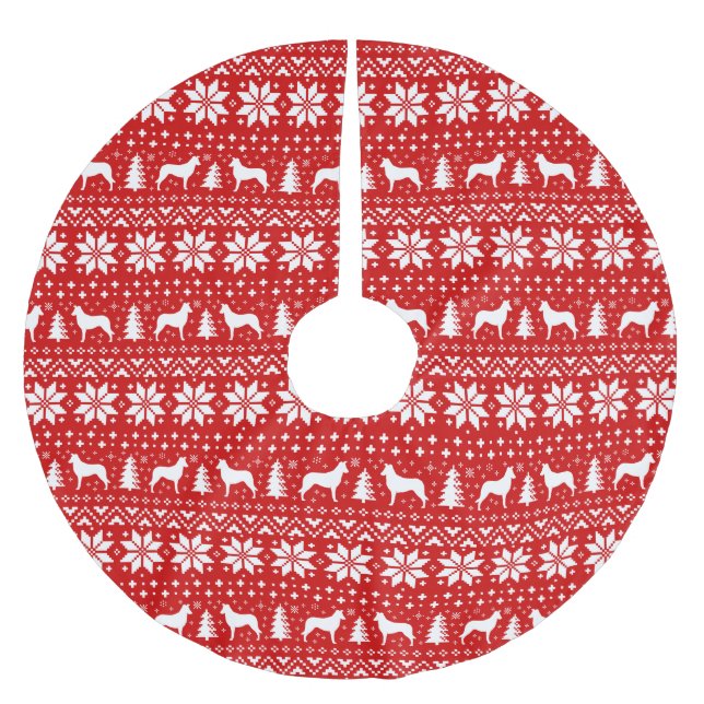 Glattes Collie-Silhouette-Weihnachtsmuster-Rot Polyester Weihnachtsbaumdecke (Vorderseite)