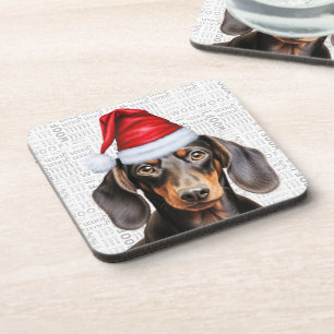 Glattes Fell Dachshund Hund in einem Weihnachtsman Getränkeuntersetzer