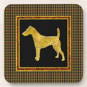 Glattes Foxterrier-Goldtweed-Muster Untersetzer