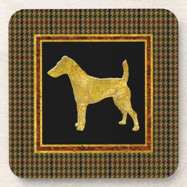 Glattes Foxterrier-Goldtweed-Muster Untersetzer (Vorderseite)