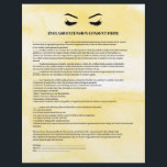 Glattfarbenes, gelbes EYELASH-ERWEITERUNGSFORMULAR Flyer<br><div class="desc">Eyelash Extensions Consent Formulare sind perfekt für Ihr Lash Extension Geschäft. Dieses moderne und ausgeklügelte Konsensformular bietet eine glamouröse, minimalistische Illustration der Wimpern einer Frau, einen Titel und einen Block, wo Sie alle Ihre Einwilligungserklärung Details auf einem luxuriösen Aquarellgelben Hintergrund einfügen können. Brauchst du Hilfe? Bitte schicken Sie mir eine...</div>