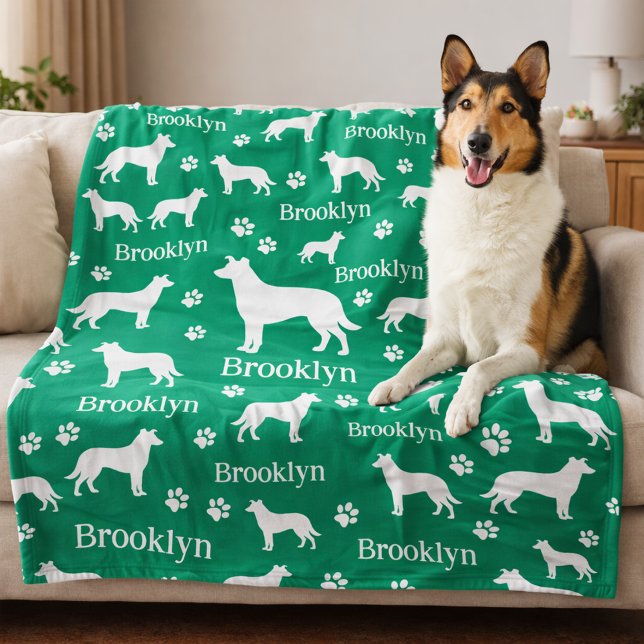 Glatthaar Collie Personalisierte Hundedecke Fleecedecke (Collie - smooth hair personalized blanket with collie name and favorite color. Green shown here.)