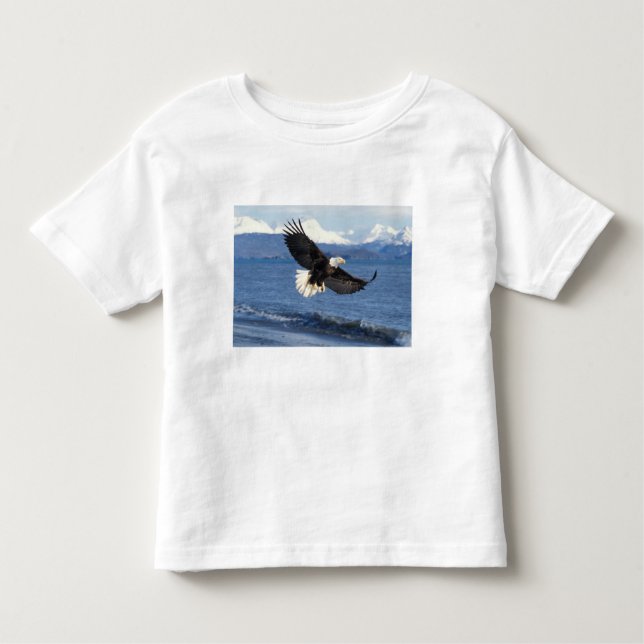 Glatzenadler, Haliäetus leuccocephalus, im Fliegen Kleinkind T-shirt (Vorderseite)