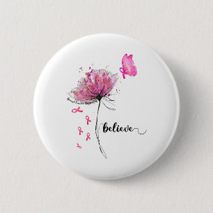 Glaube an Blume Schmetterling Pink Ribbon Brustkre Button