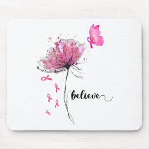 Glaube an Blume Schmetterling Pink Ribbon Brustkre Mousepad
