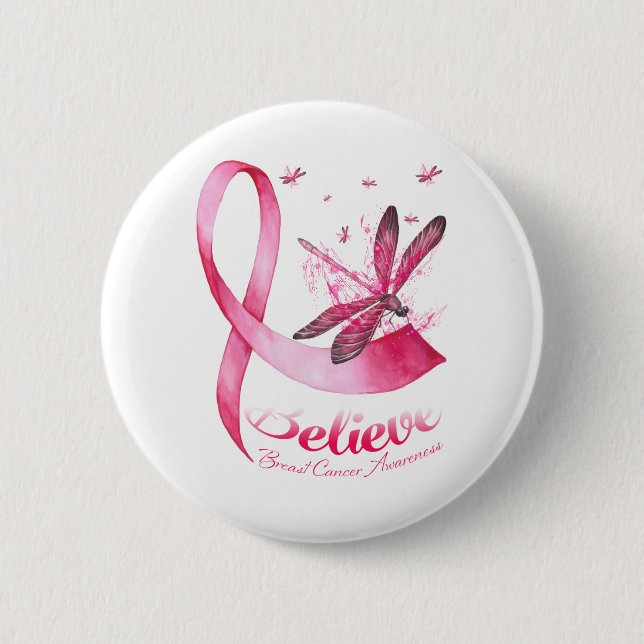 Glaube an den Rosa-Ribbon-Brustkrebs des Dragonfly Button (Vorderseite)
