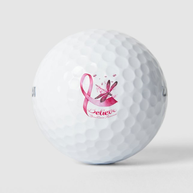 Glaube an den Rosa-Ribbon-Brustkrebs des Dragonfly Golfball (Vorderseite)