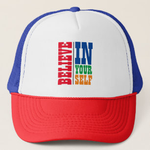 GLAUBE AN DICH SELBST FARBENFROHE TYPOGRAFIE TRUCKERKAPPE