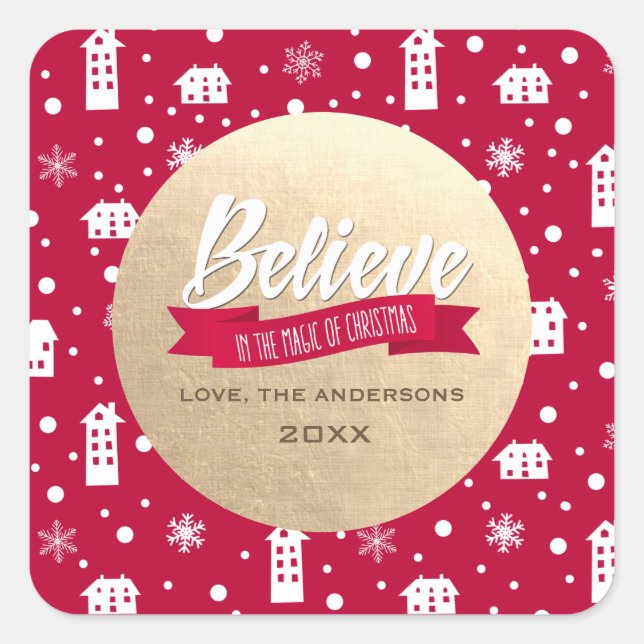 Glaube an die Magie der Weihnachtszeit Quadratischer Aufkleber (Vorderseite)
