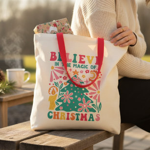 Glaube an die Magie von Weihnachten Retro Boho Tragetasche