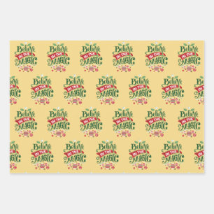 Glaube an die Weihnachtstypografie der Magie Geschenkpapier Set