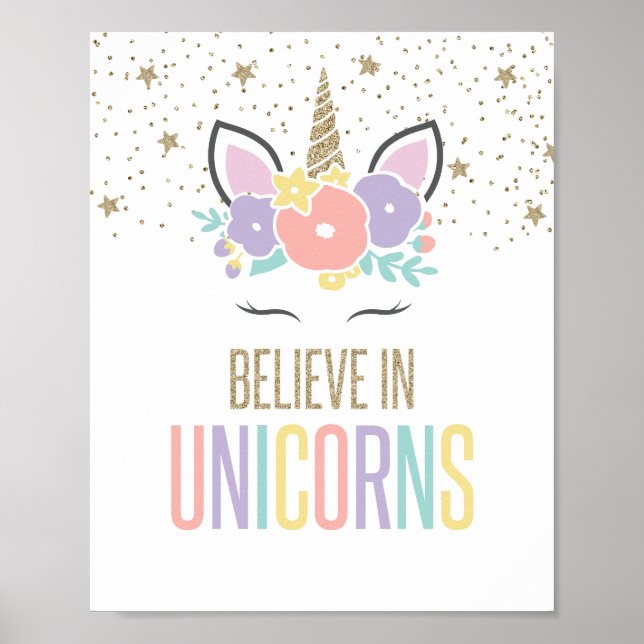 Glaube an Einhörner Regenbogen-Einhorn-Plakat Poster (Vorne)