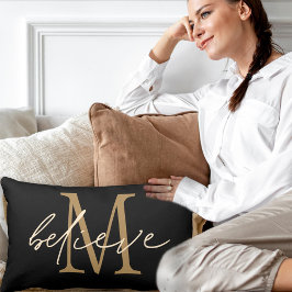 Glaube an Elegant Script Gold Monogram Initial Bla Lendenkissen